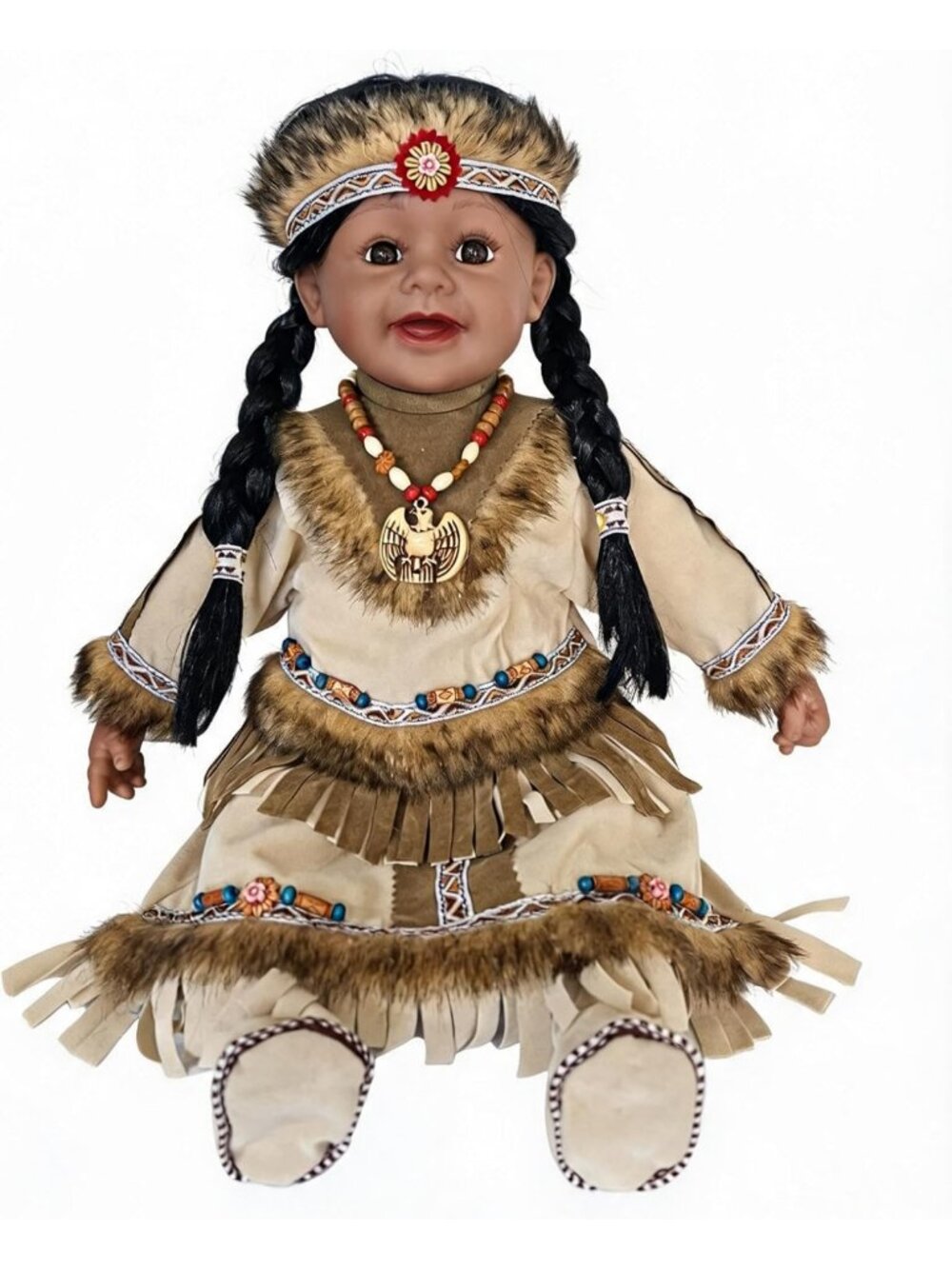 22" Collectible Native American Vinyl Doll - Unique Handcrafted Art Piece